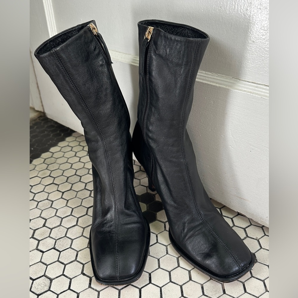 Black heel square toe booties - image 2